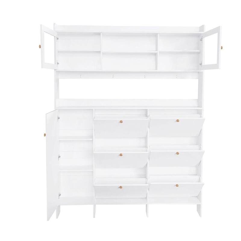Hall Tree and Shoe Storage Bench with Flip Drawers and Doors