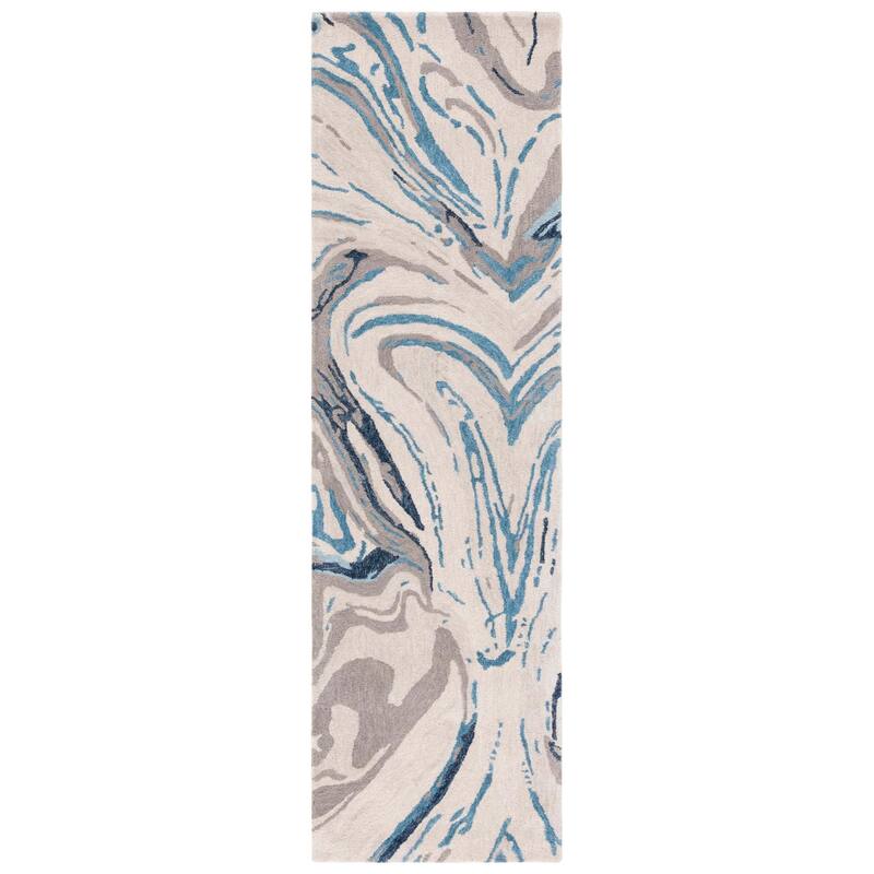 SAFAVIEH Handmade Soho Alysha Modern Wool Rug - 2'3" x 8' Runner - Grey/Blue