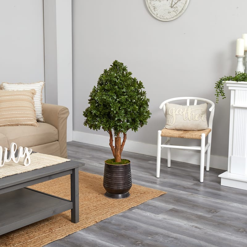 Artificial Tea Tree Plant 49In Indoor Outdoor UV Resistant Tree in Planter - Green - 41-50 Inches