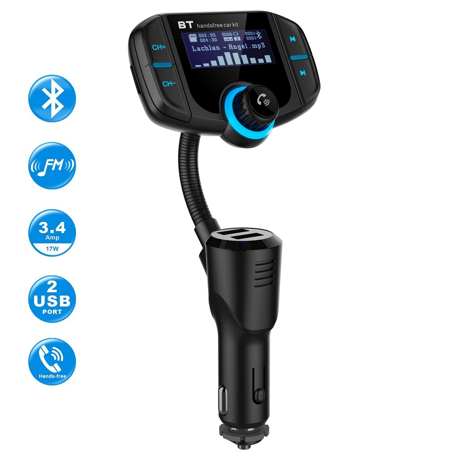 Bluetooth Fm Transmitter For Car W Qc3 0 Fast Charger Wireless Bluetooth Adapter Motors Tatech Auto Parts Accessories