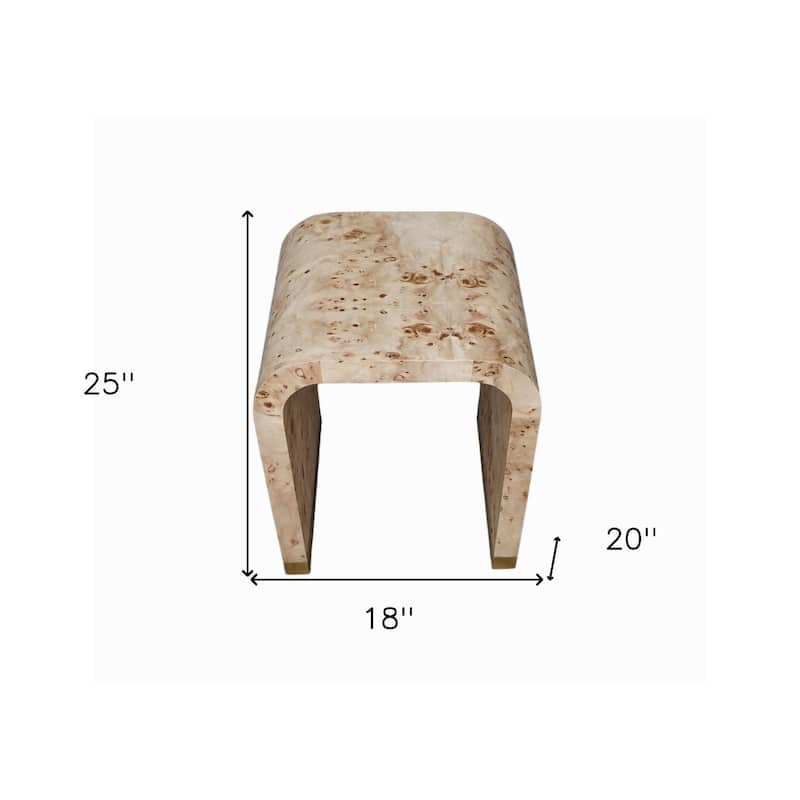 Beige Wood Rectangular End Table with Abstract Base and Thick Top - 20” x 18” x 25” (D x W x H)