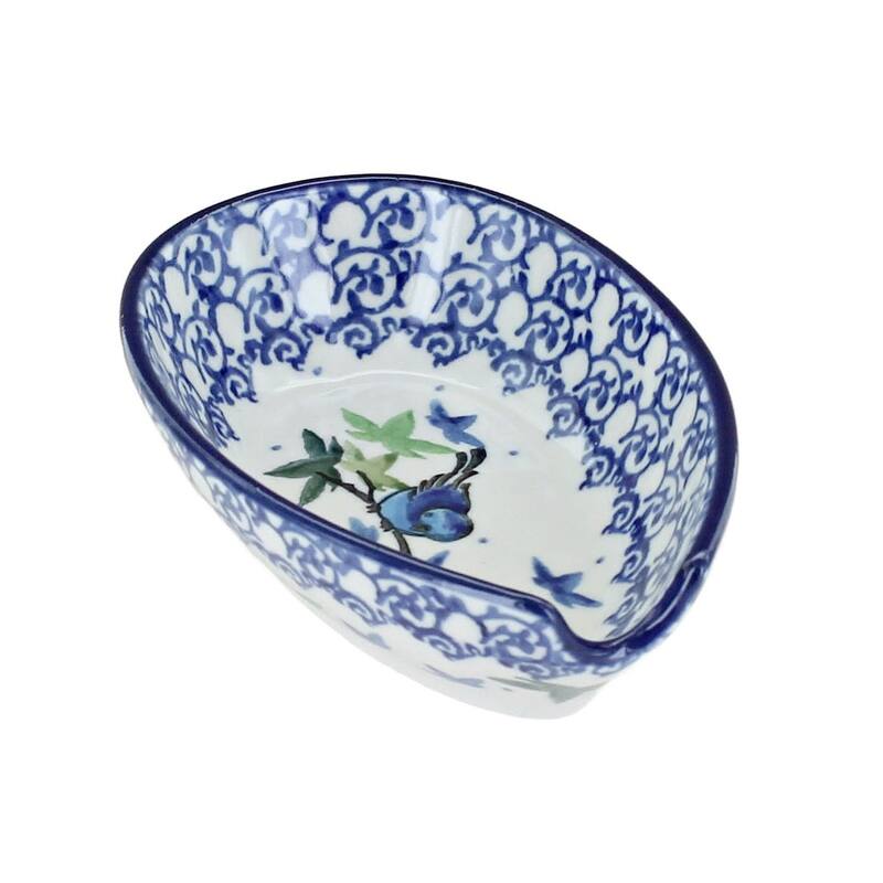 Blue Rose Polish Pottery 381 Ceramika Artystyczna Small Spoon Rest - Mockingbird