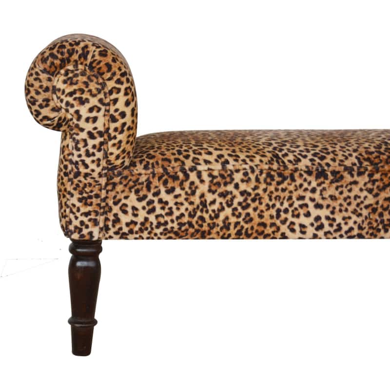 Artisan Furniture Solid Wood Leopard Print Velvet Bench, Velvet Material
