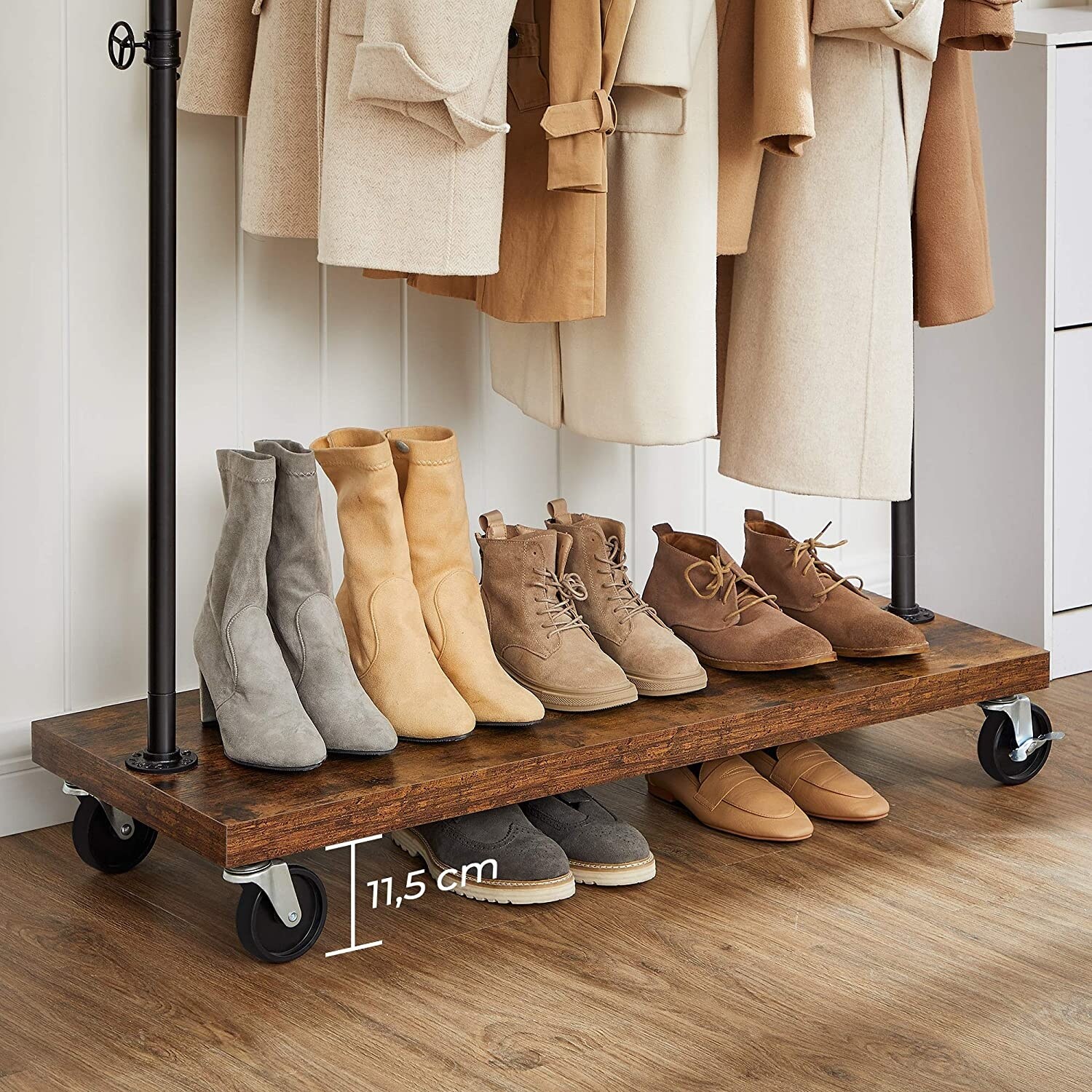 VASAGLE Clothes Rack,Heavy Duty Clothing Rack,Industrial Pipe Style Rolling Garment  Rack with Shelf,for Bedroom, Laundry Room 36690561