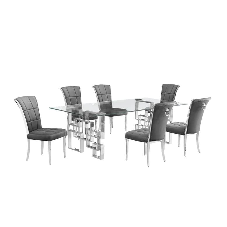 Best Quality Furniture D223/4-SC320-7 Dining Set with 95" 15mm Glass