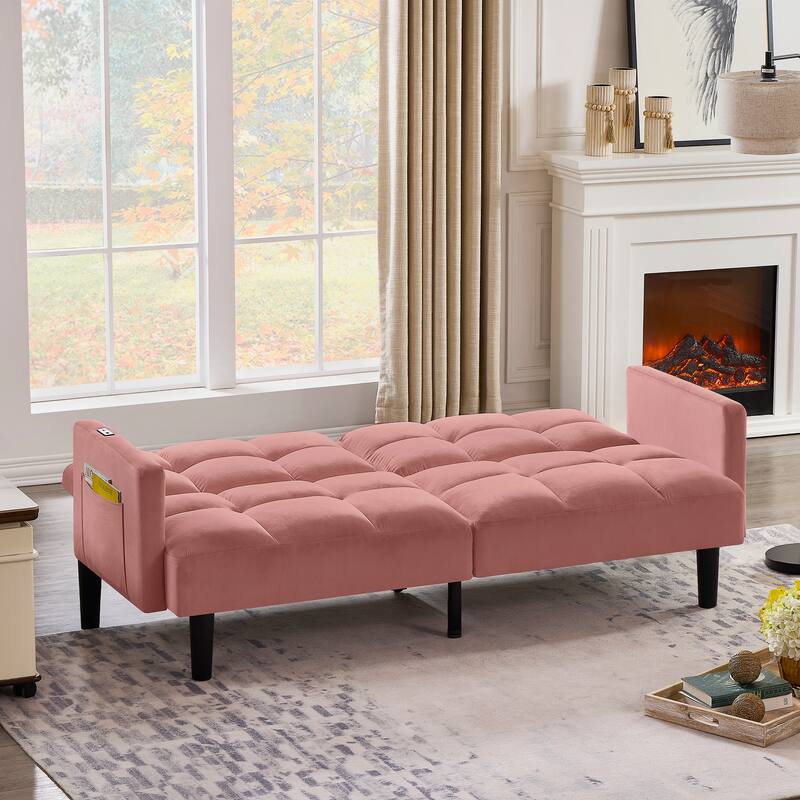 Velvet Futon Couch Sofa Lounge Sofa with Adjustable Backrest, Convertible Folding Sofa Bed Sleeper Sofa