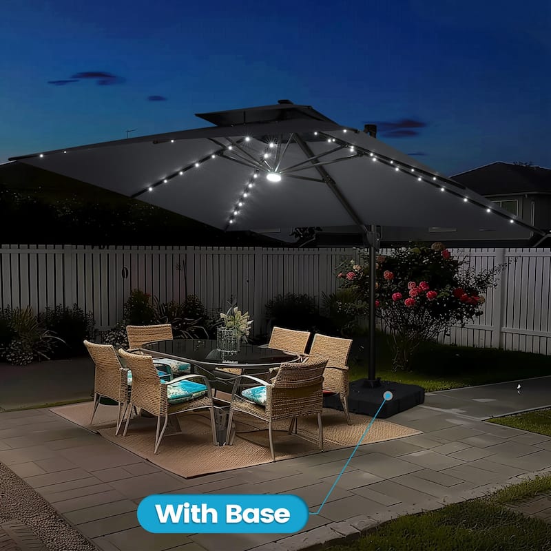 13 x 10 FT Outdoor Patio Cantilever LED Lighted Double Vented Umbrella with Base - Dark Grey