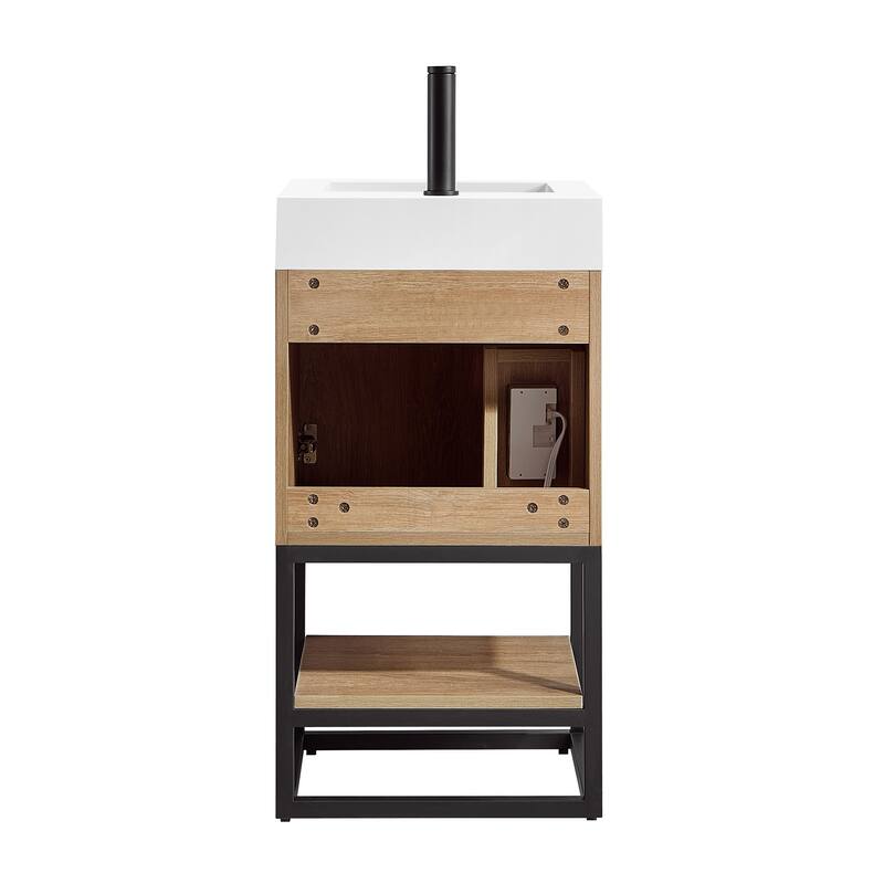 Alistair 18" Single Vanity with White Grain Stone Top without Mirror - 17.7" x 17.7"