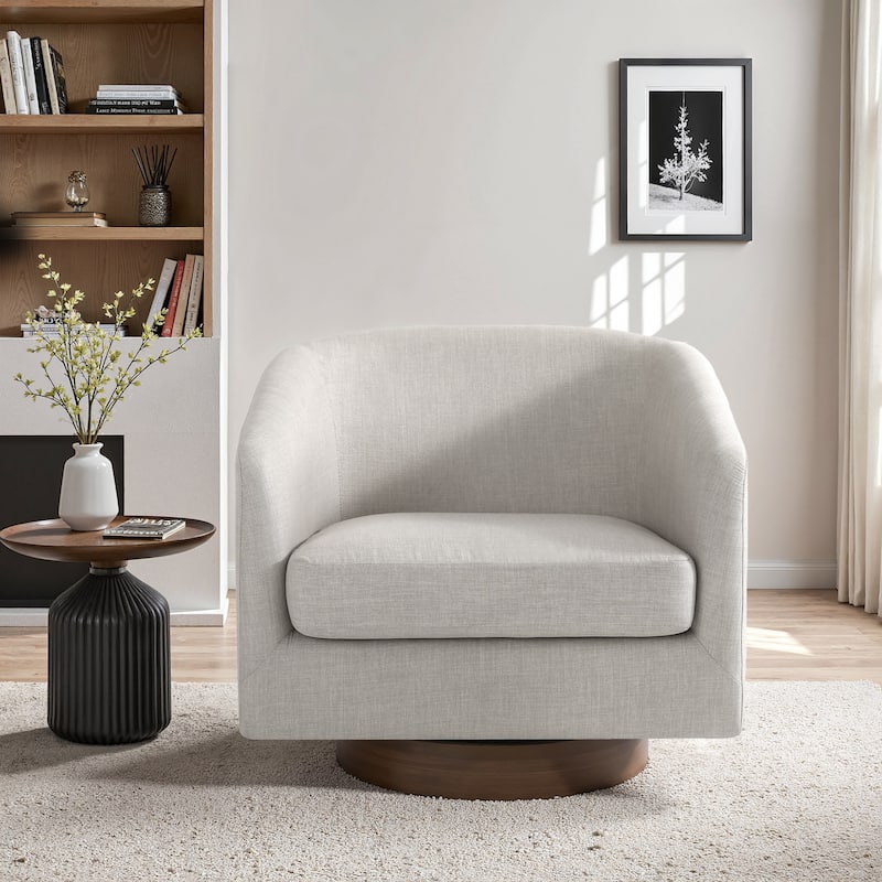 UIXE 31" W Swivel Round Barrel Chair Accent Chairs - Khaki