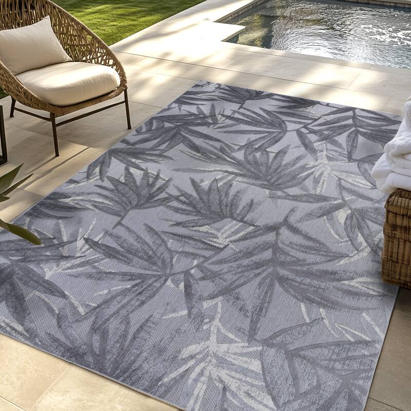 Gertmenian Kalari Modern Bold Multicolored High-Low UV Protected Polypropylene Woven Indoor/ Outdoor Area Rug Collection - 5'3"x7' - Isla Gray