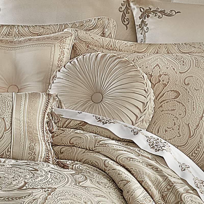 J. Queen New York Trinity Tufted Round Decorative Throw Pillow - Accent - Polyester - Champagne