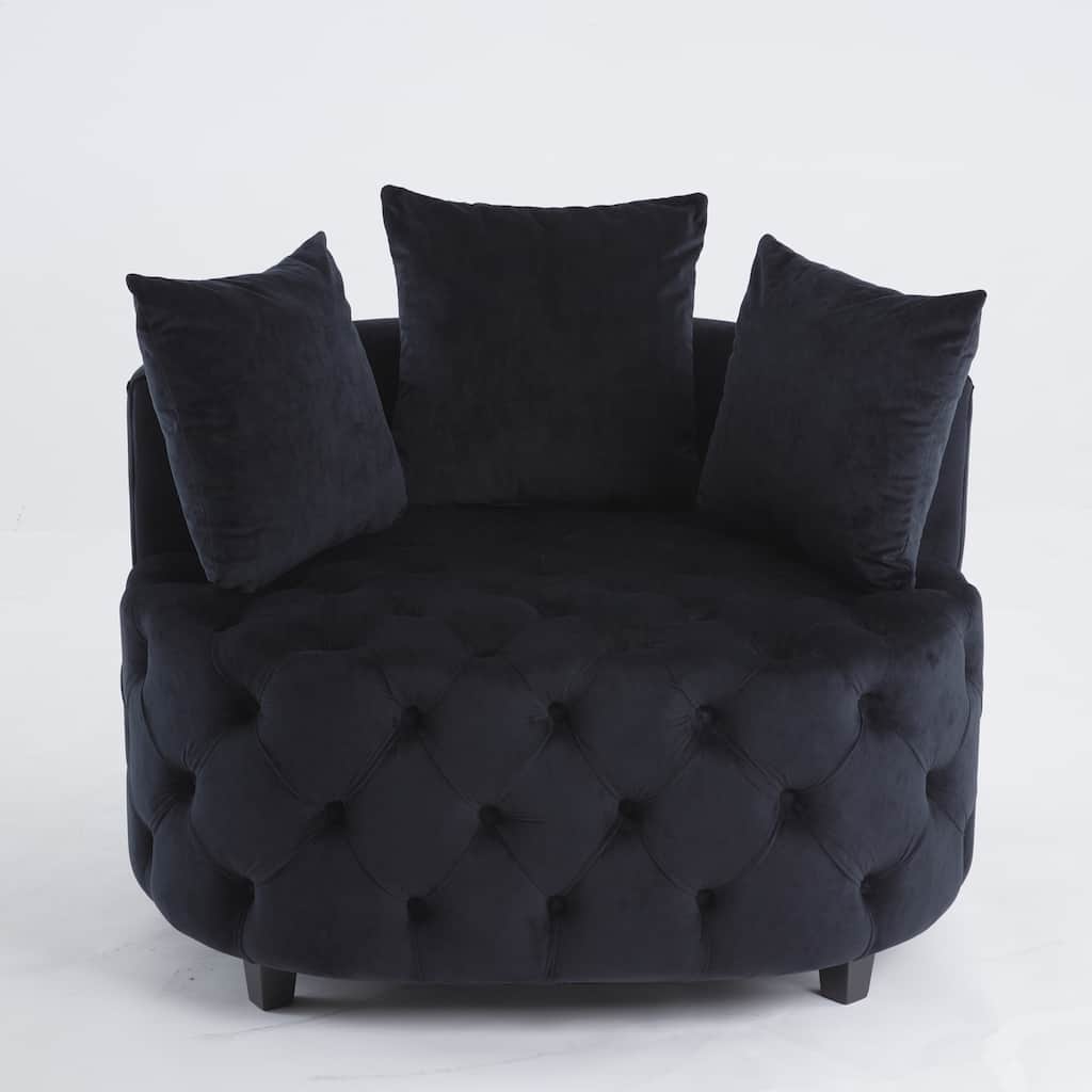 Oversized Barrel Accent Chair with 3 Pillows, Velvet Tufted Upholstered Round Club Chair, Ergonomic Reading Sofa Chair