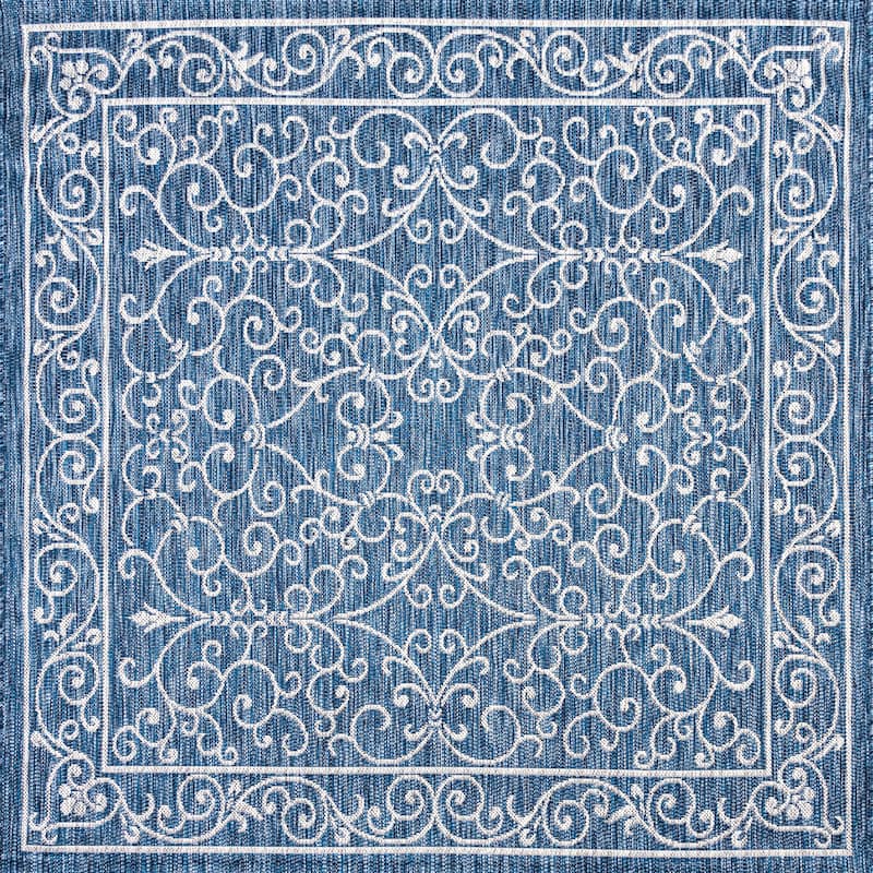 JONATHAN Y Filigree Textured Weave Indoor/Outdoor Area Rug - 5' Square - Navy/Gray