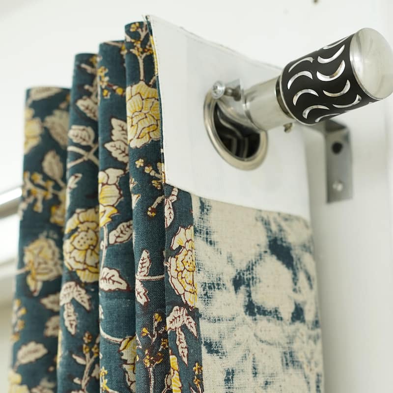 Fabdivine Handmade Soft Pure Linen Fabric Eyelet Curtain Block Print Floral Drape