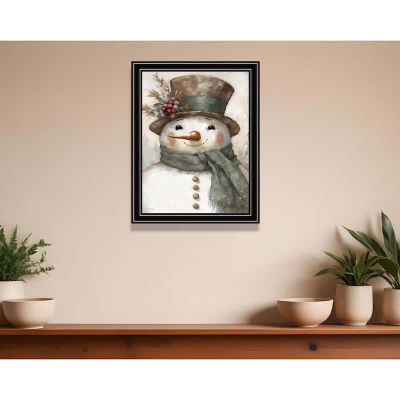 HomeRoots Old World Frosty The Snowman Black Framed Wall Art - 14' X '18' X '1