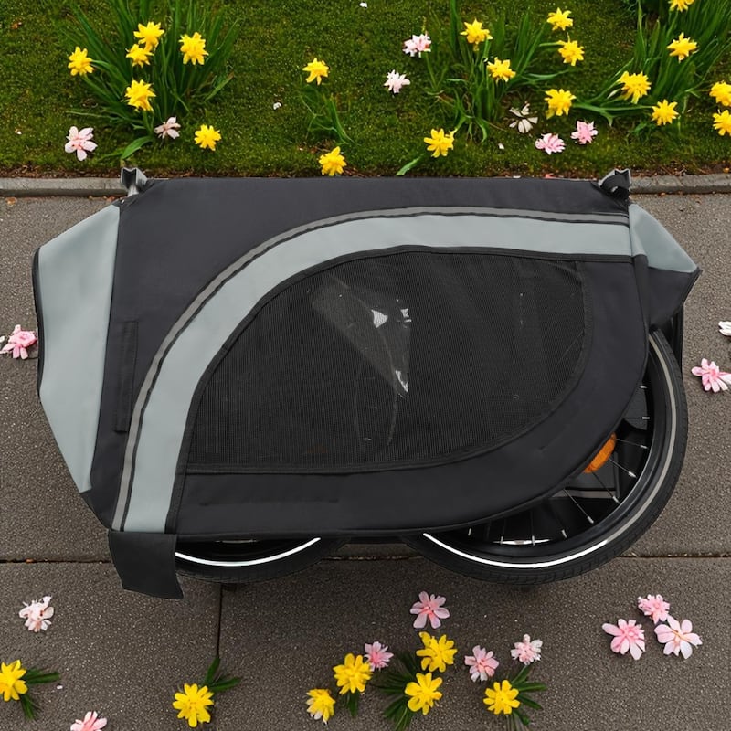 Large Folding Dog Bike Trailer - 66LB Capacity Pet Bicycle Carrier with Steel Frame, All-Terrain Wheels & Rain Cover