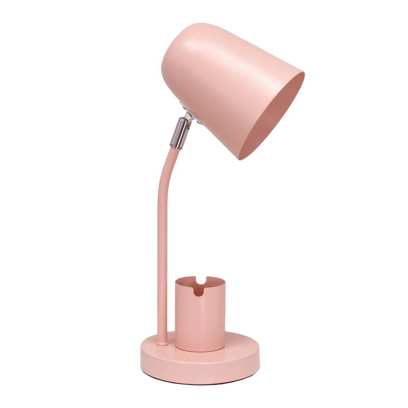 Metal Table Desk Lamp with Organizer and Adjustable Light - 7.09 x 5.51 x 15.75 in. (L x W x H) - Blush Pink