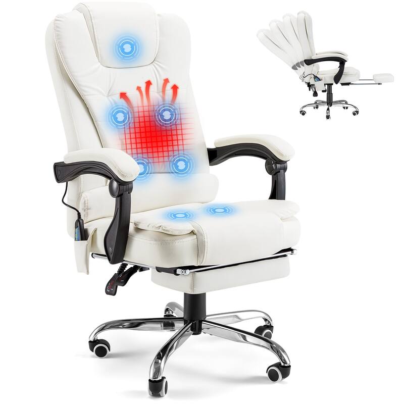 AECOJOY Heated Executive Office Chair w/ Massage &Adjustable Height - Cream