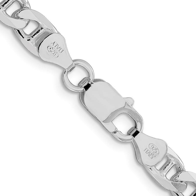 Curata 925 Sterling Silver Rhodium 6.5mm Flat Cuban Anchor Chain Necklace Options: 20 22 24