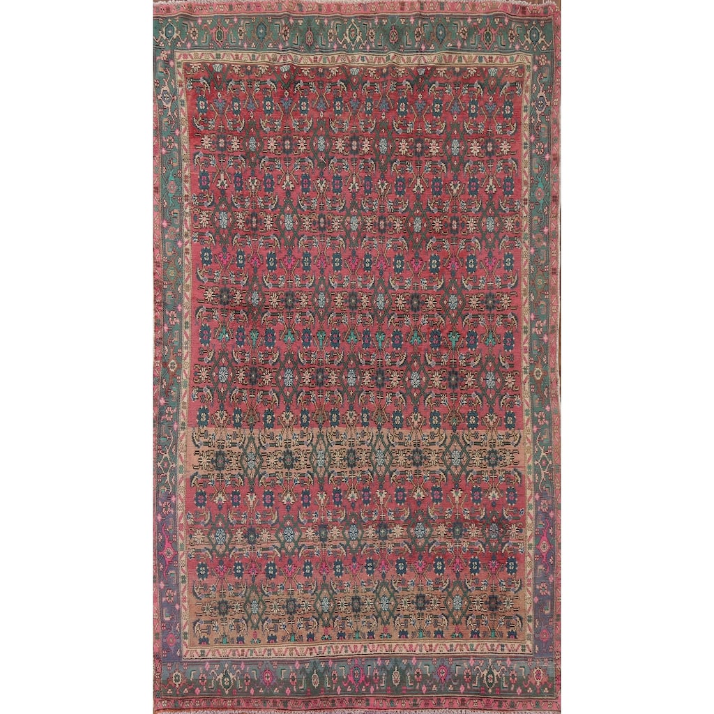 Geometric Hamedan Persian Vintage Area Rug Hand-knotted Wool Carpet - 5'0" x 8'8"