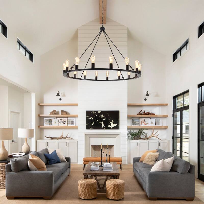 16-Light Farmhouse Chandelier , 47.24 In Wagon Wheel Chandelier for Dining Room Living Room Bedroom Kitchen