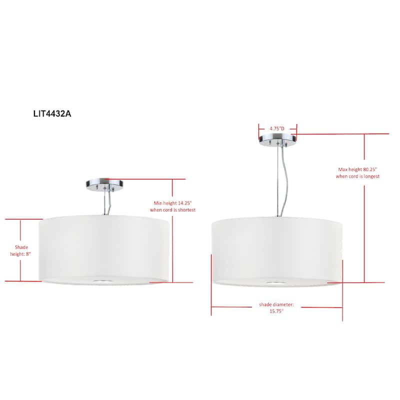 SAFAVIEH Lighting Aslog Adjustable 3-Light Chrome Pendant - 15.75"x15.75"x14.25 - 80.25" - Chrome/Cream - 16Wx16Dx80H