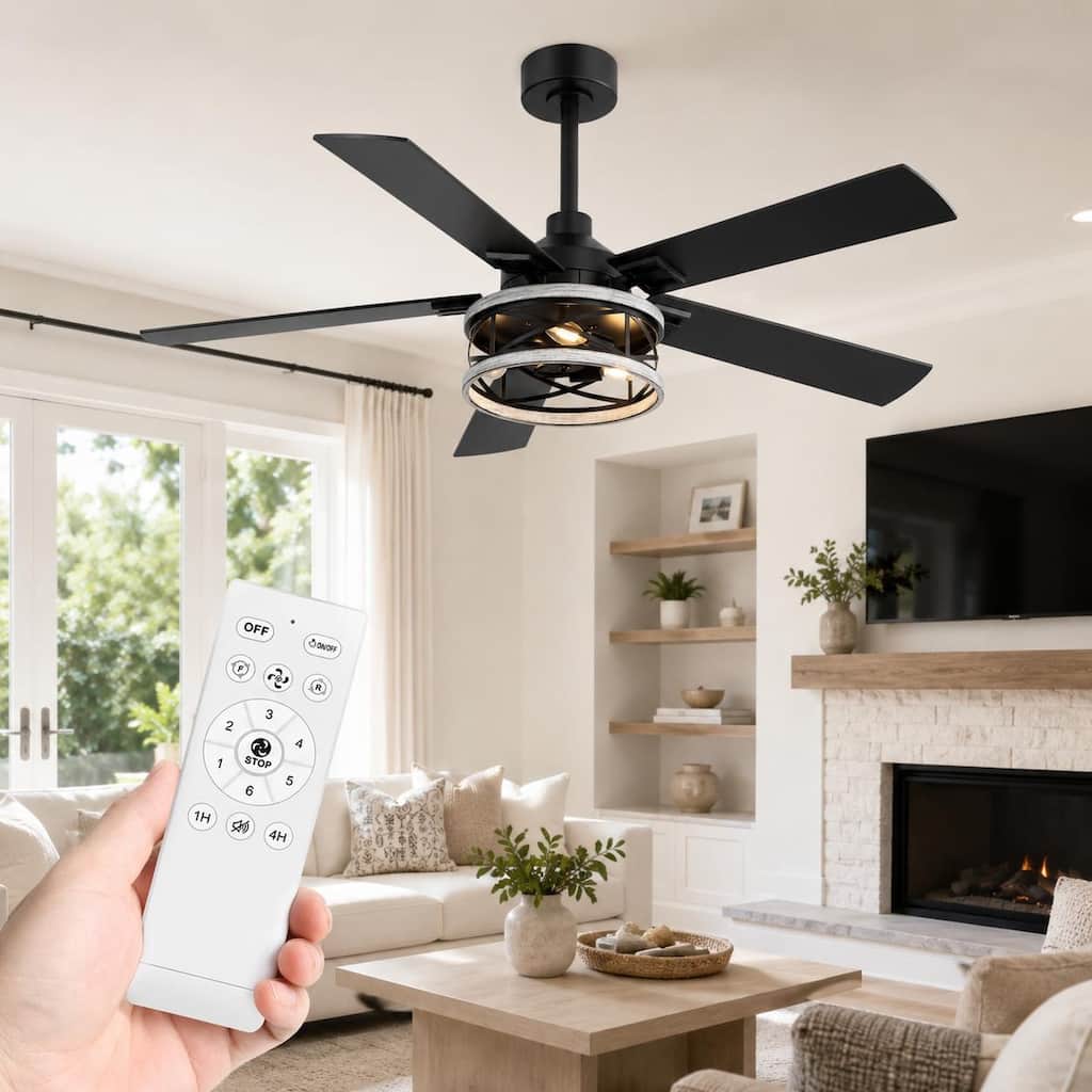 Airsurfer 52 in. Black Ceiling Fan with Lights, Wood Grain Plywood Blades, Quiet DC Motor, Remote Control