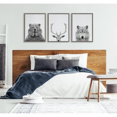 Kate and Laurel Sylvie Bear Deer and Wolf Framed Canvas by Simon Te