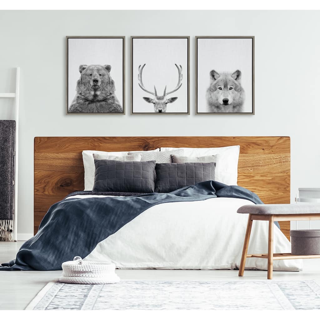 Kate and Laurel Sylvie Bear Deer and Wolf Framed Canvas by Simon Te