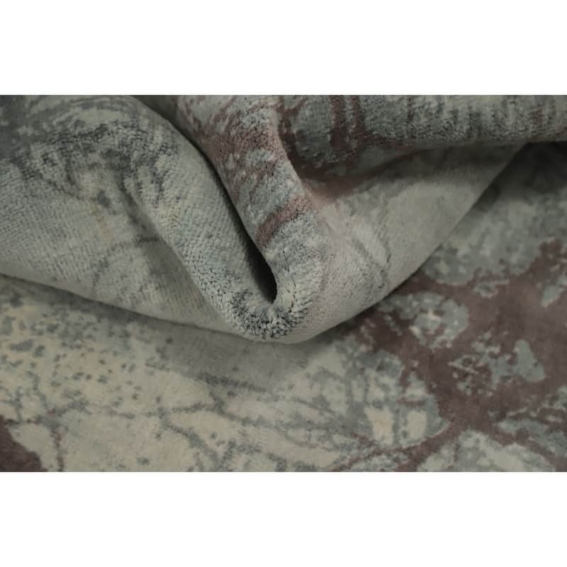 Hand Knotted Oriental Viscose Silk Carpet Modern Pictorial Green Abstract Area Rug - 7' 3'' X 5' 3''