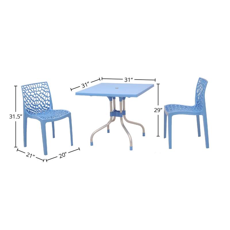 Lyra Square Table and Karissa Patio Chairs 3-Piece Outdoor Lounge Set
