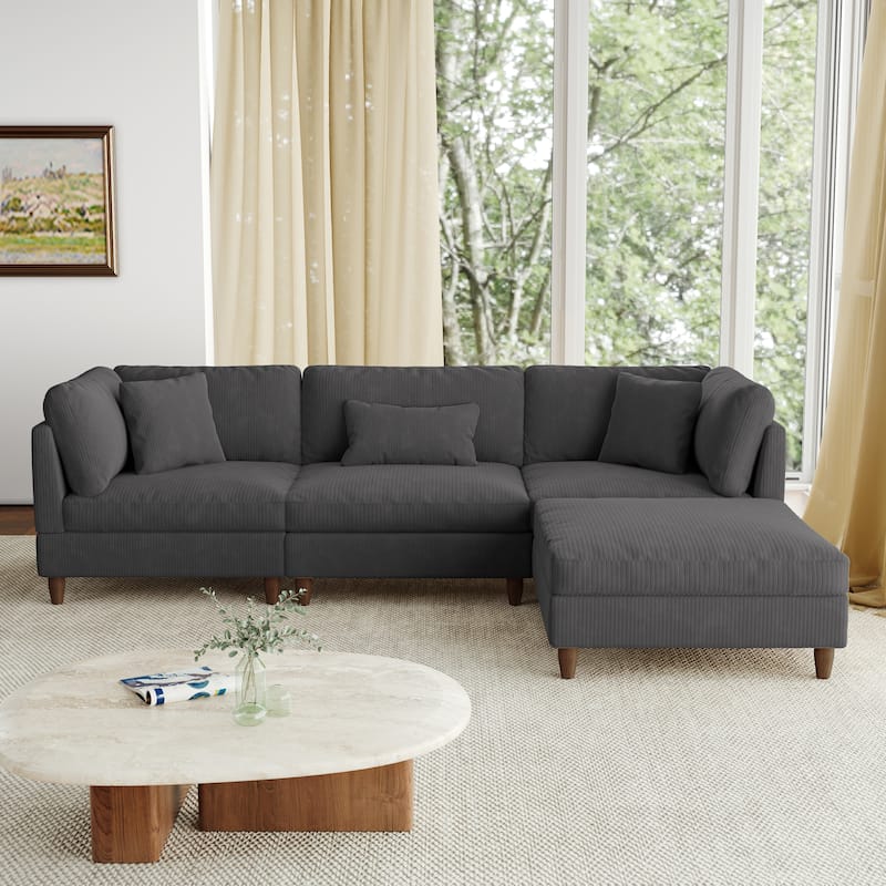 112" W Modern Upholstered Corduroy Modular Sectional Sofa