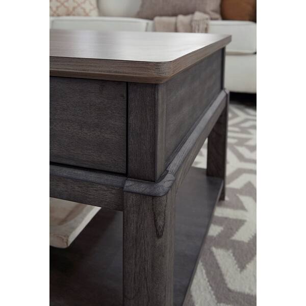 Gracewood Hollow Gray Wood Sofa Console Table with Shelves and Drawers
