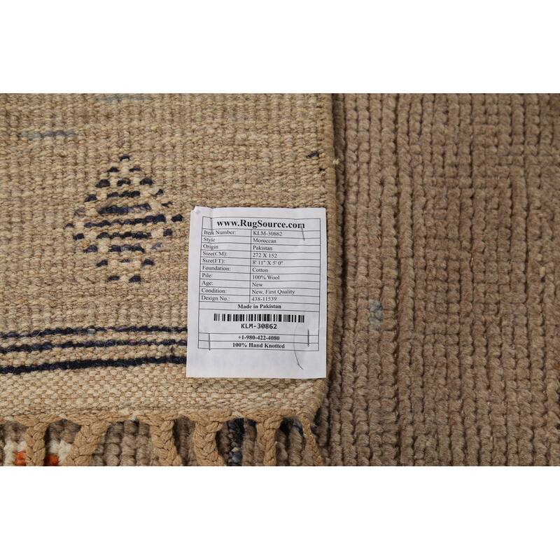 Brown Moroccan Oriental Area Rug Handmade Wool Carpet - 5'0"x 8'11"