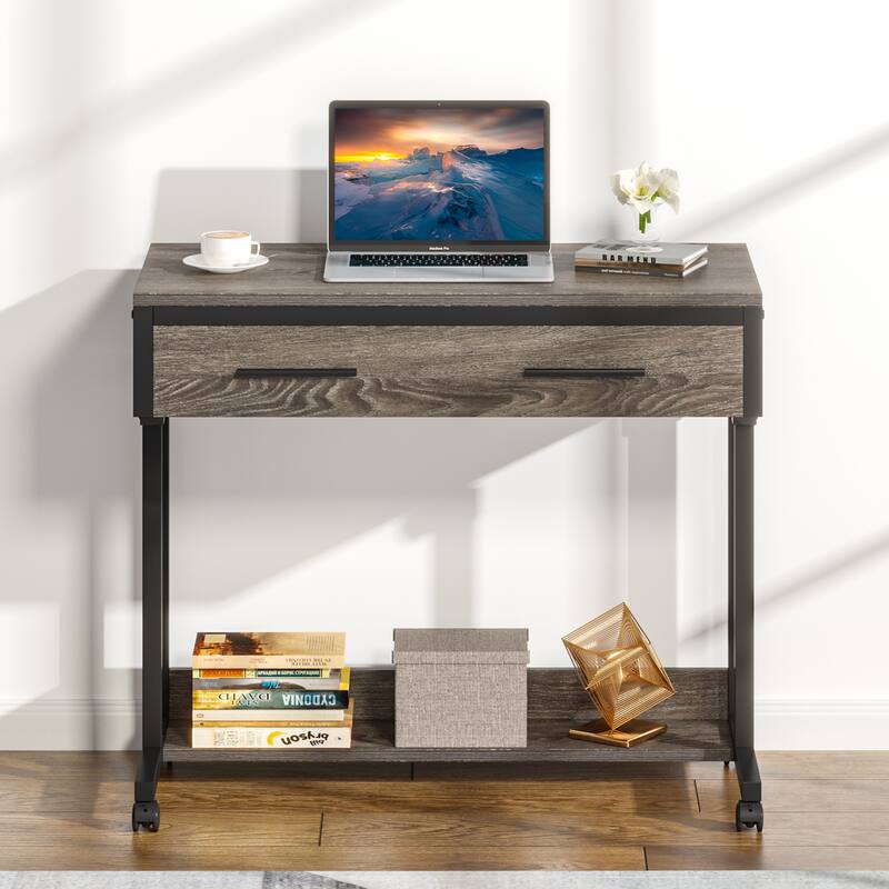 Height Adjustable Standing Laptop C Table,Mobile Portable Desk with Drawers for Home Office Sofa Bed