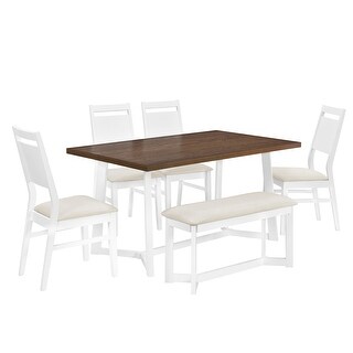 6-Piece Dining Table Set with 4 Upholstered Chairs & 1 Bench, White ...