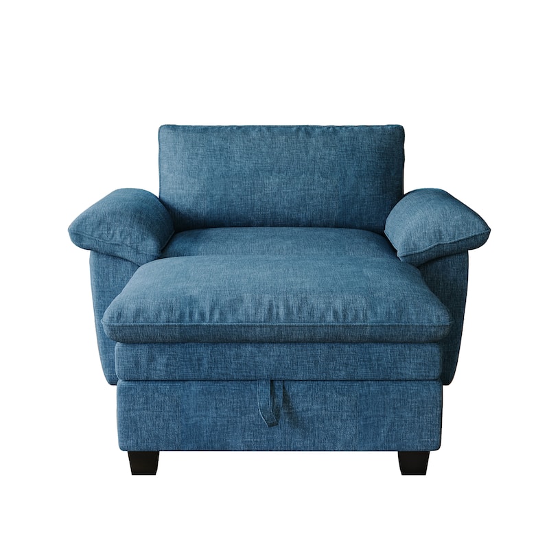 Oversize Chaise Lounge Chair with Ottoman and Storage, Upholstered in Soft Chenille