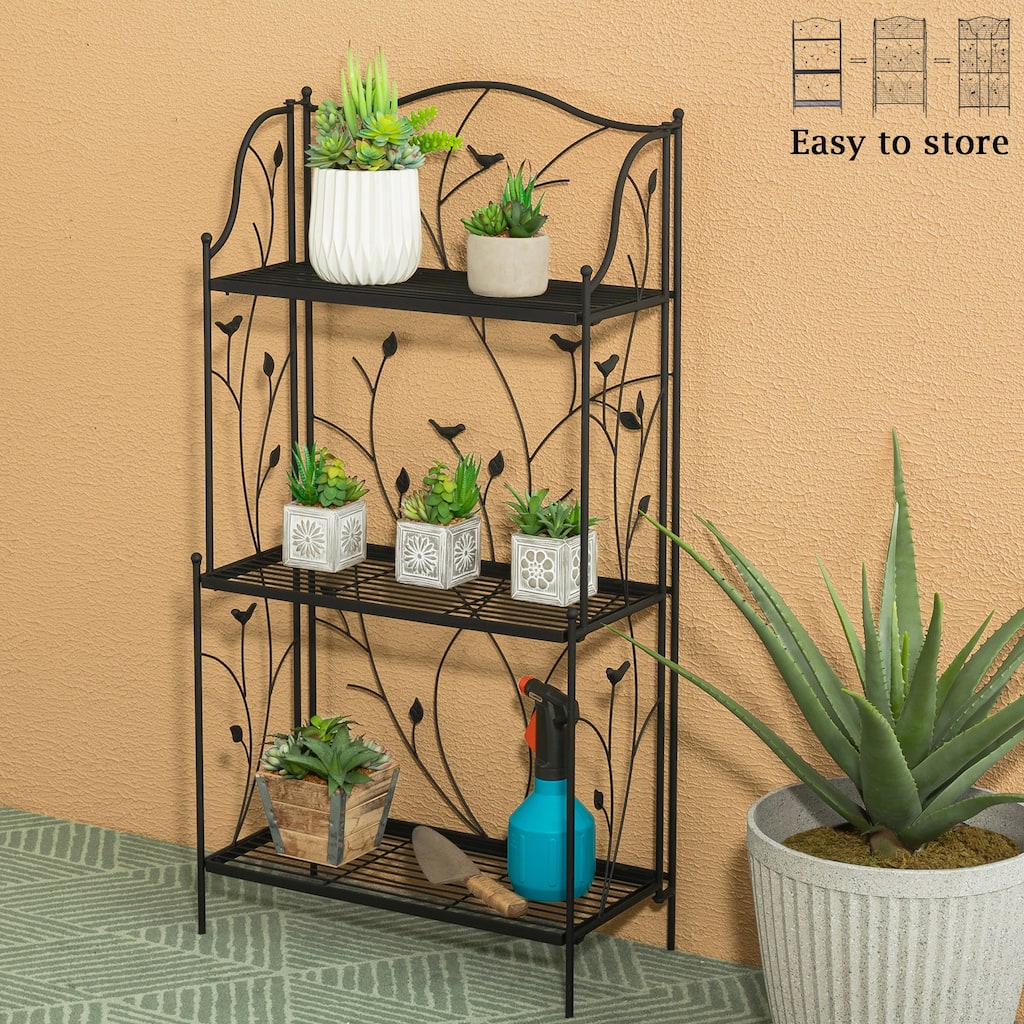 Glitzhome Multifunctional 3 or 4-Tiers Metal Plant Shelving Planter Stands Flower Pot Shelf One-step Fordable Design