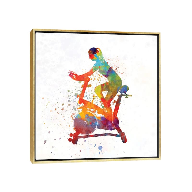 iCanvas "Woman Riding An Exercise Spin Bike In The Gym" by Paul Rommer Framed Canvas Print - Gold - 37x37