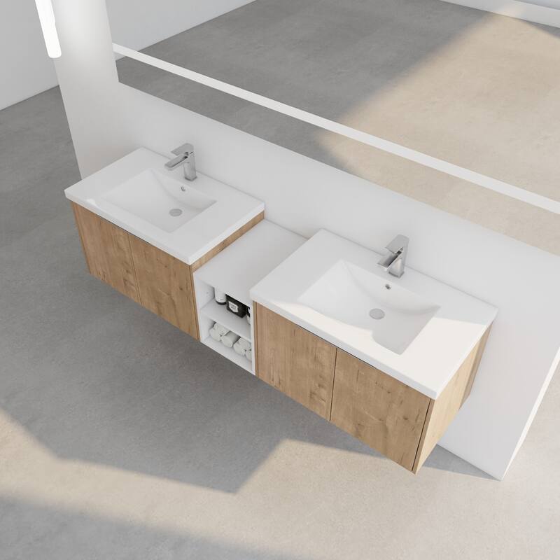 60 Inch Bathroom Vanity with Soft Close Doors, Resin Sink, Ample Storage and Matching Small Shelves (KD Packing)