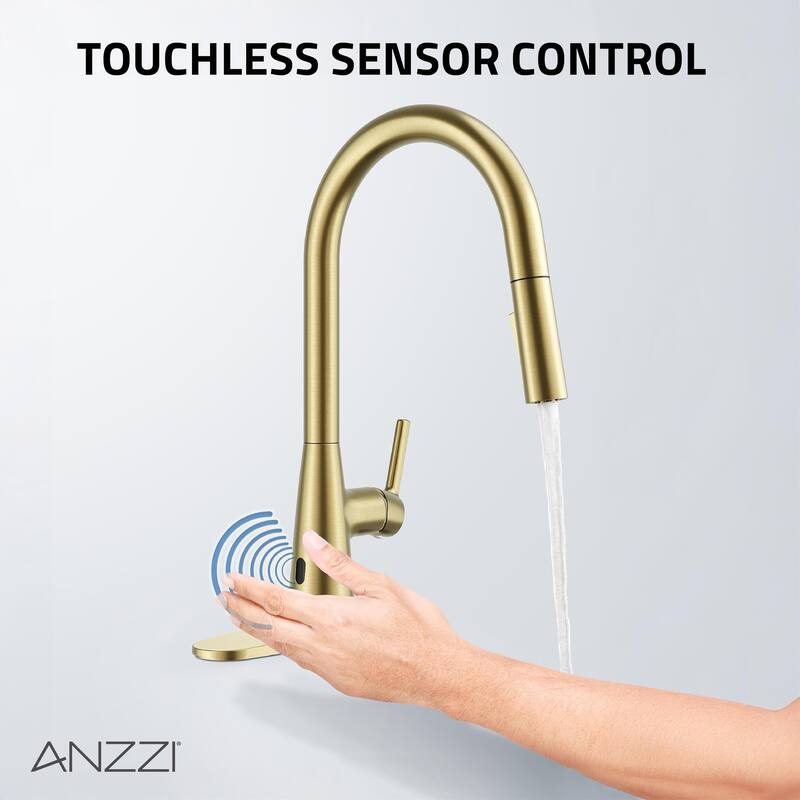 Modern Touchless Satin Brass Pull-Down Kitchen Faucet