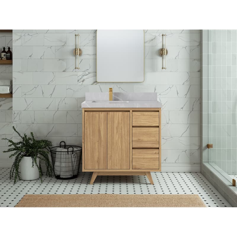 Willow Collections 36 in. W x 22 in. D Madison Teak Left Offset Sink Bathroom Vanity with Countertop