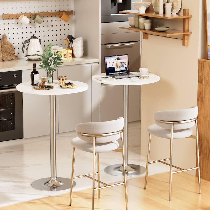 Homall Bistro Pub Table Round Bar Height Cocktail Table Metal Base MDF Top Obsidian Table with Black Leg 23.8inch Top - N/A