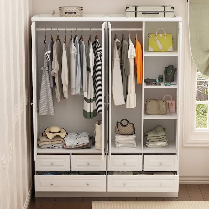 Modular Majesty Double Wardrobe Mirror-Front Storage Closet Armoires