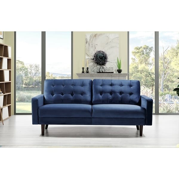 slide 2 of 7, Meyersdale Velvet Mid-century Sofa Blue