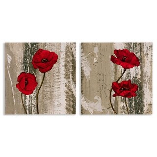Stupell Bright Red Blooms on Rustic Canvas Wall Art Design By Brian ...