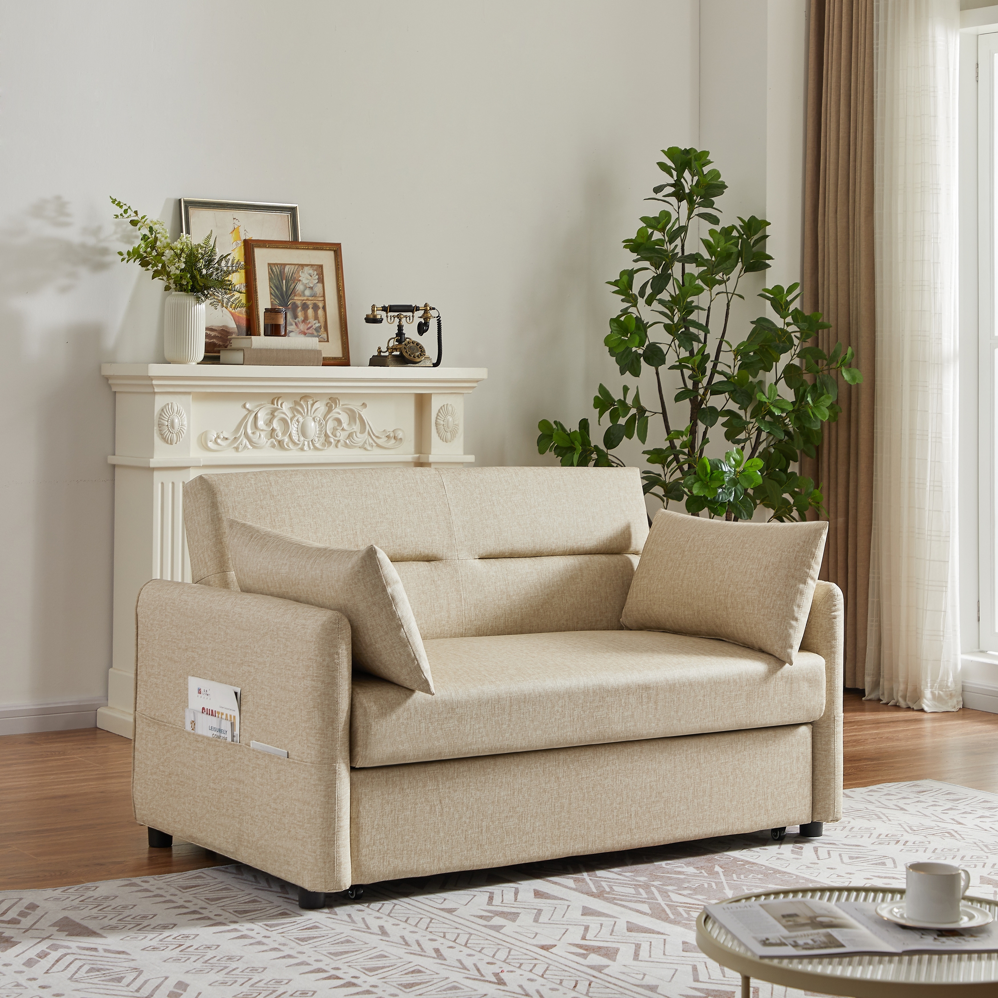 Technical Leather Convertible Two Seat Sleeper Sofa with