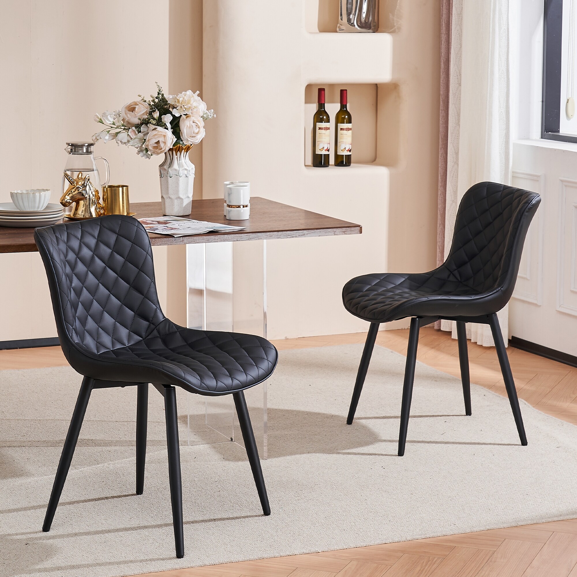 Dining Chairs Set of 2 Modern Leather Upholstered Dining Room