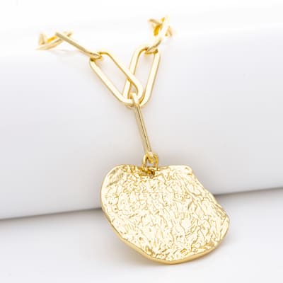 Rivka Friedman 18K Gold Clad Hammered Disc on Paper Clip Chain