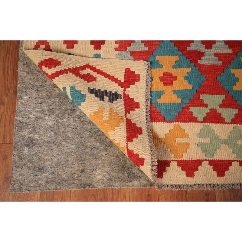 Geometric Kilim Orange Area Rug Hand-Woven Wool Carpet - 8'3" x 11'3"
